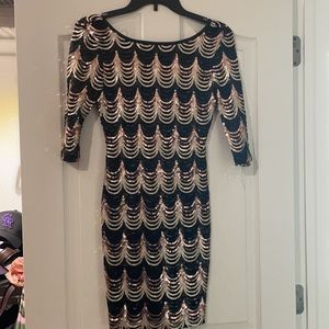 Worn once, size small sequence knee length 3/4 sleeve dress